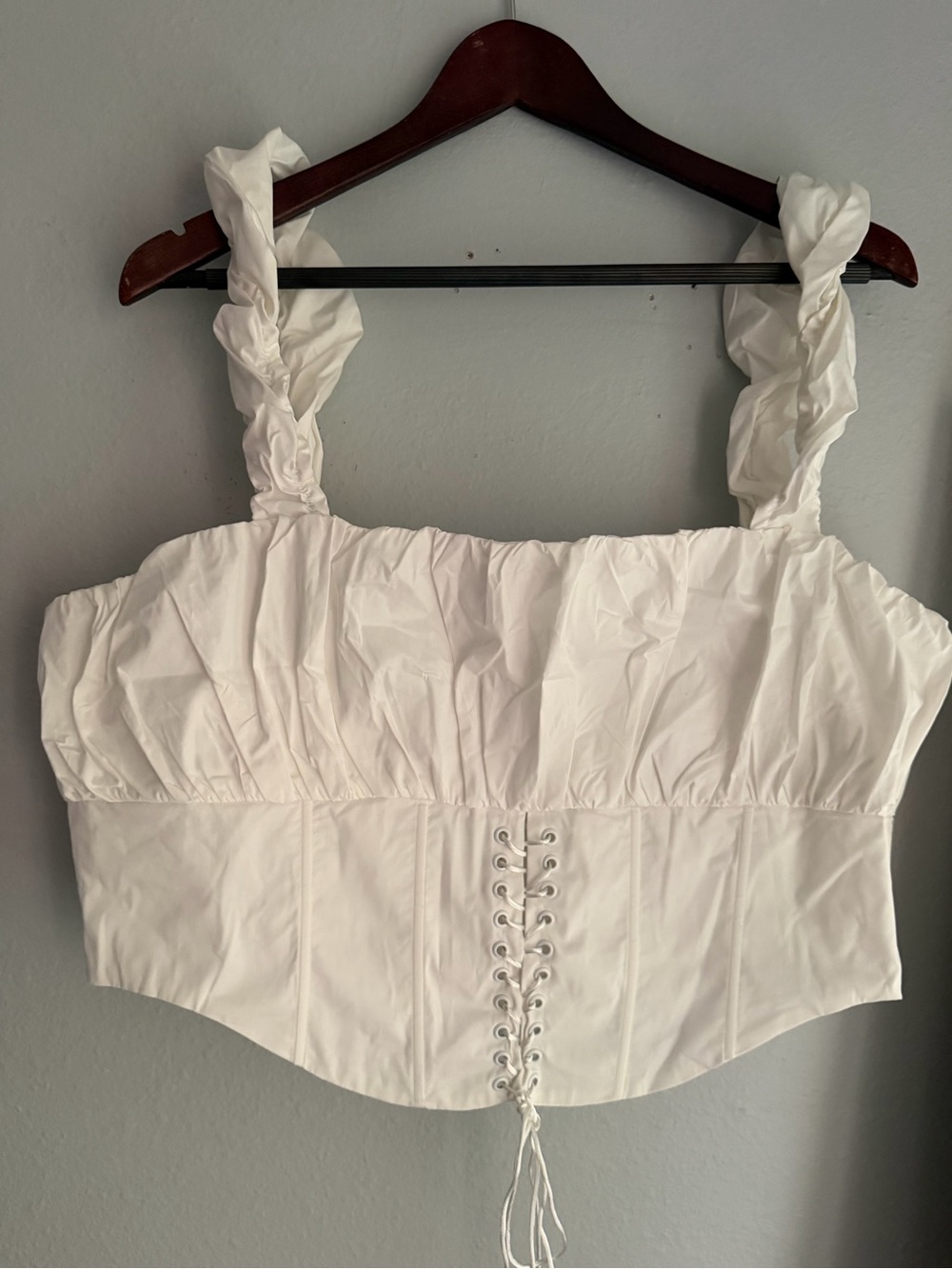 Fashion Nova White Ruched Strap Corset Crop Top